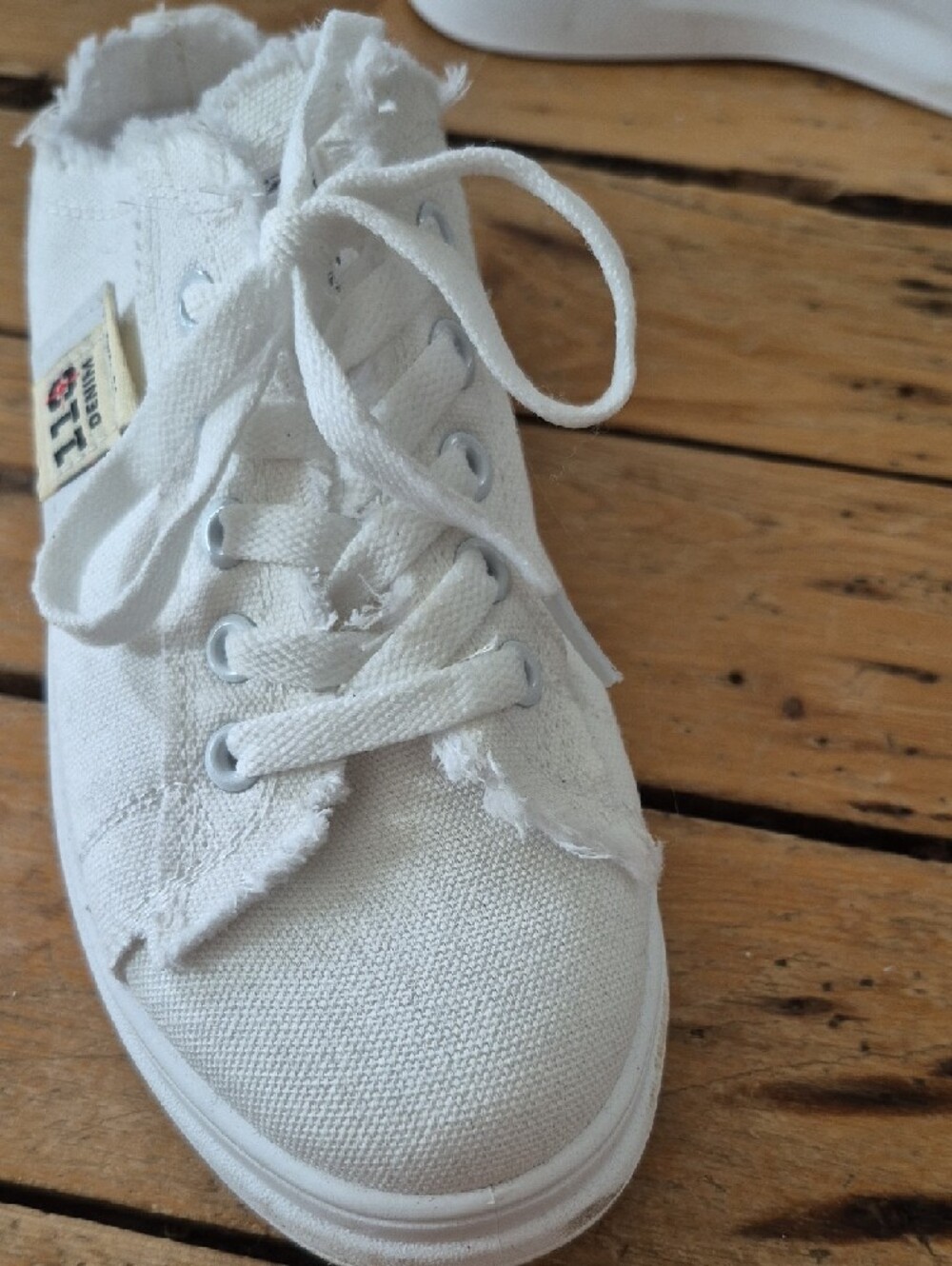 White Frayed Denim Slip-On Platform Sneakers for Women - Picture 2 of 2